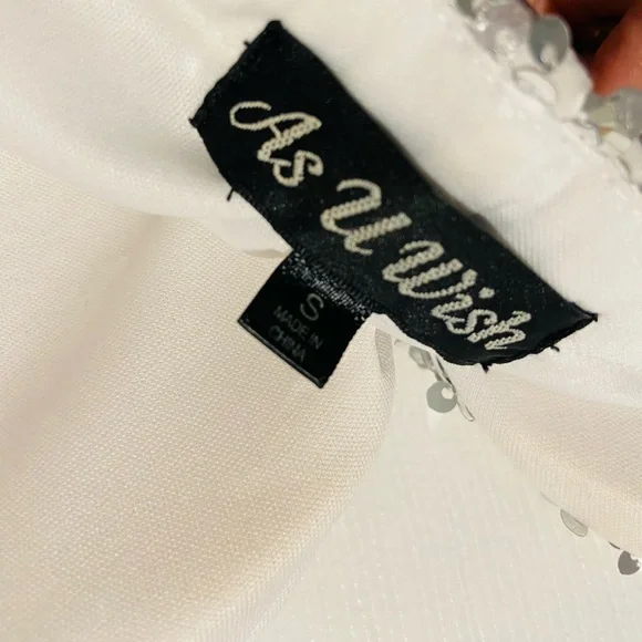 As U Wish White Sequin Strapless Mini Dress with Silver & Blue Accents - Picture 2 of 3